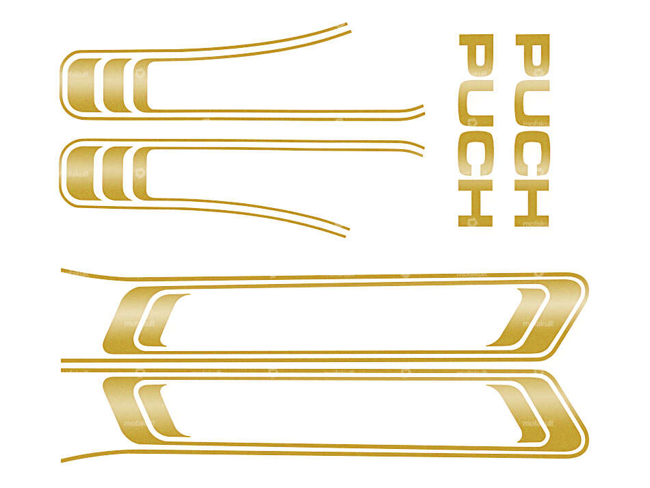 Klebersatz Tank & Rahmen gold glänzend (1A-Qualität) Folienplot | Puch Maxi S Carousel Image 1