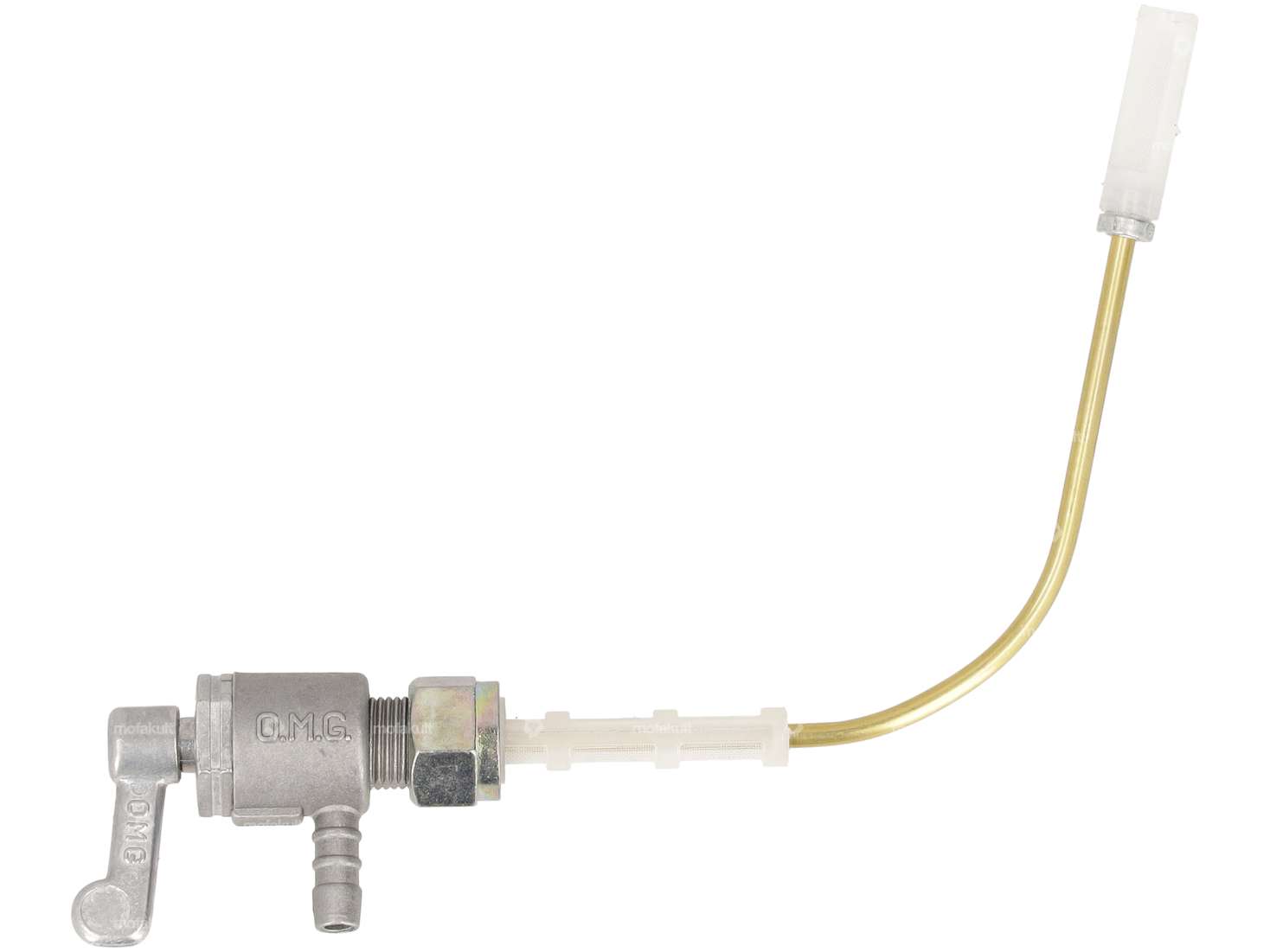 OMG Benzinhahn horizontal M12x1 (mit Überwurfmutter) unten abgehend, Metallhebel | Puch Maxi S / N Carousel Image 1