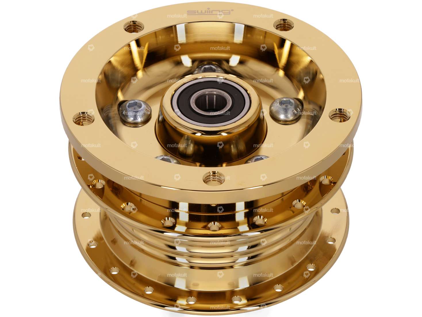 swiing® ingenious wheel hub spoked rim with disc brake gold Carousel Image 1