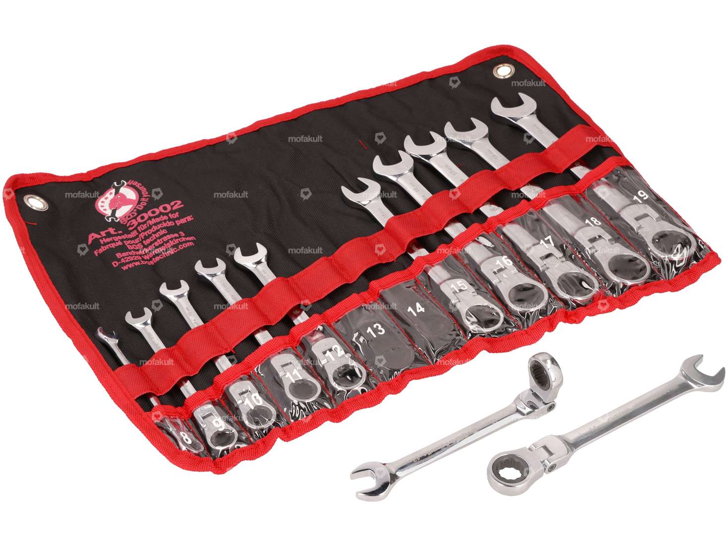 BGS ratchet combination wrench swivel head SW8-19 mm 12 pcs. Carousel Image 1