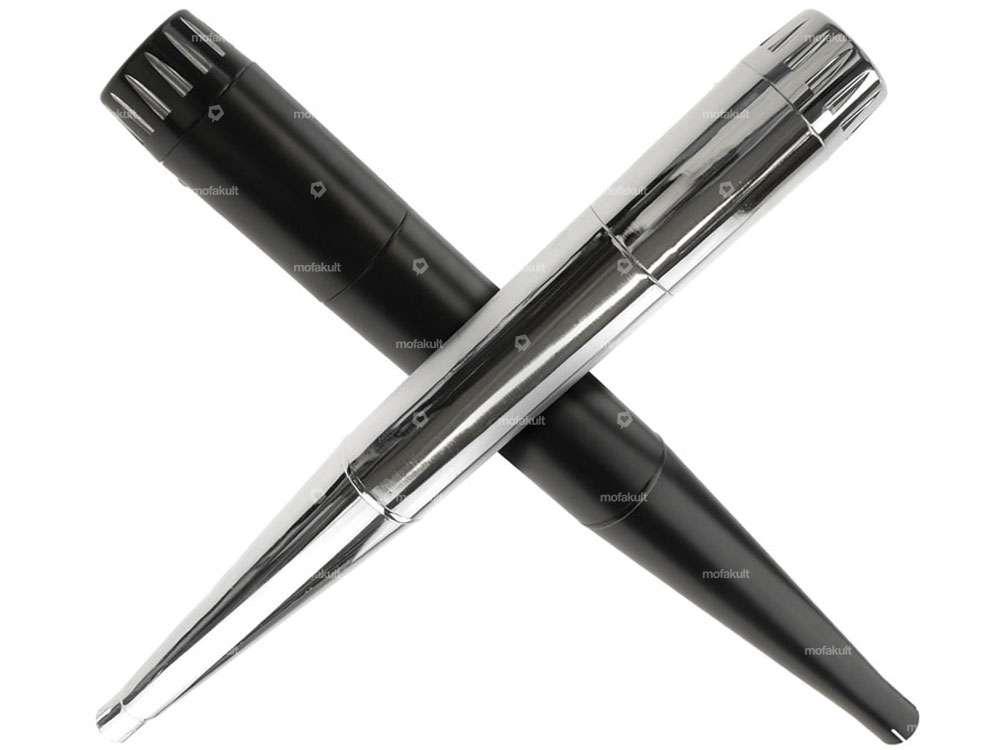 66HEROES Exhaust X-Pipe 28 mm chrome / black CNC end piece Carousel Image 1