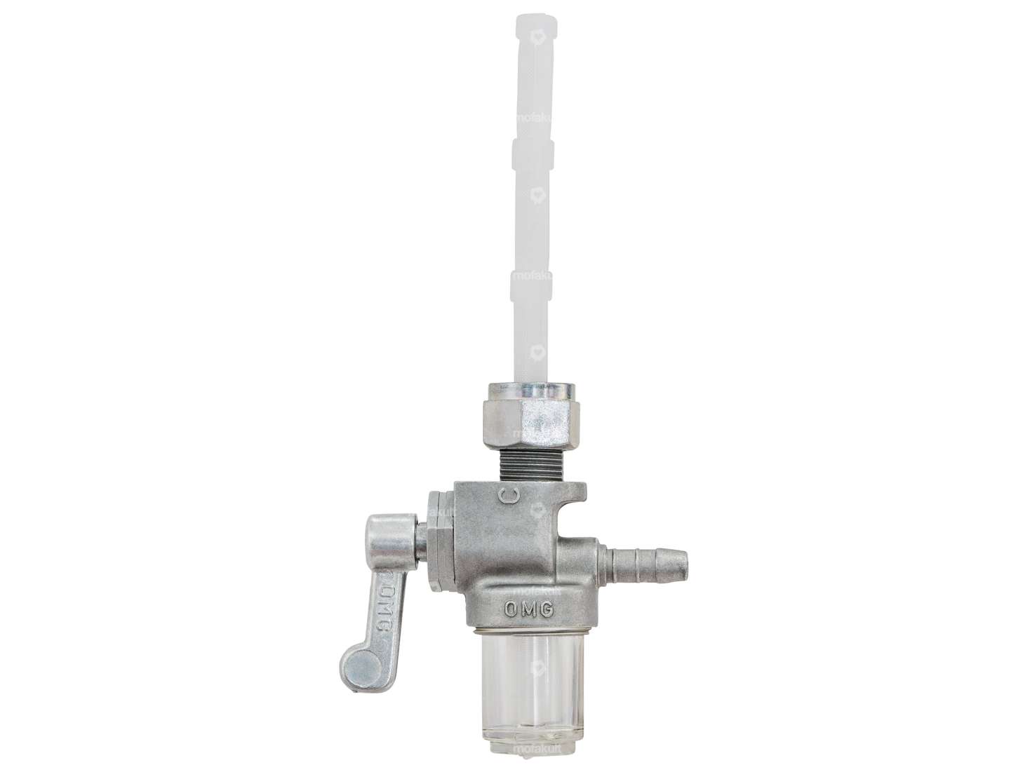 OMG fuel tap M12x1 full cast iron 90° to the rear with filter chamber Carousel Image 1