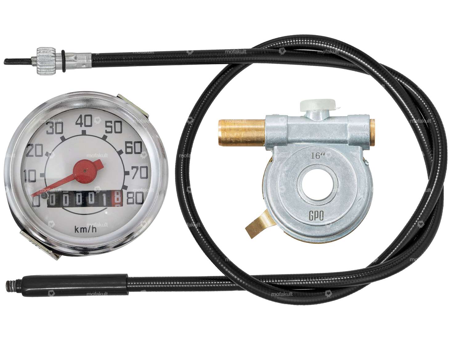 GPO Tacho-Set «Veglia-Nachbau» 16" / 17" weisses Ziffernblatt | Piaggio Ciao Carousel Image 1