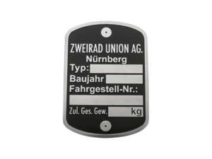 Typenschild | Zweirad Union Typenschild | Zweirad Union