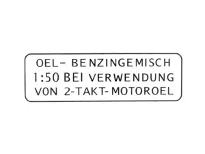 Aufkleber «OEL-BENZINGEMISCH 1:50» schwarz 55 x 19 mm | Puch Aufkleber «OEL-BENZINGEMISCH 1:50» schwarz 55 x 19 mm | Puch